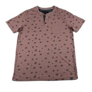 Free Planet Floral Print Pink Henley Shirt Mens Small Short Sleeve Cotton Blend